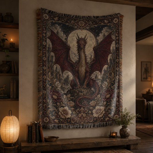 Moonlit Dragon Woven Relic Blanket – Gothic Fantasy