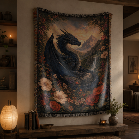 Twilight Valley Dragon Woven Blanket - Fantasy Wall Decor