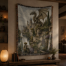 Castle Garden Dragon Woven Blanket - Fantasy Wall Decor
