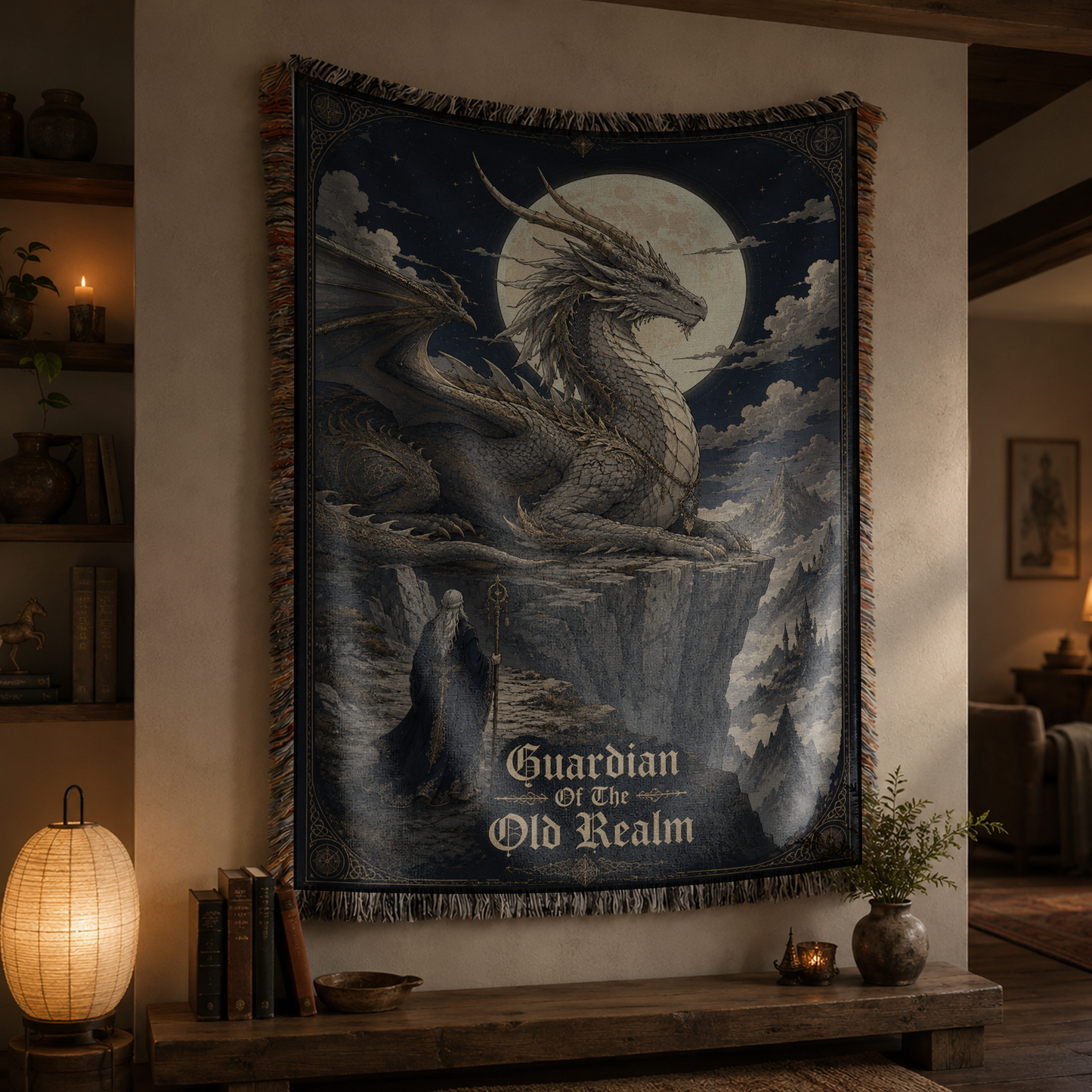 Guardian Of The Old Realm Dragon Woven Relic Blanket