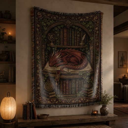 Library Hearth Dragon Woven Relic Blanket