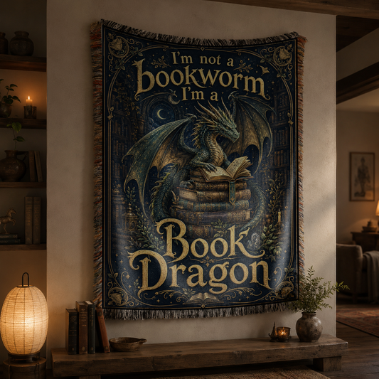 Book Dragon Woven Blanket