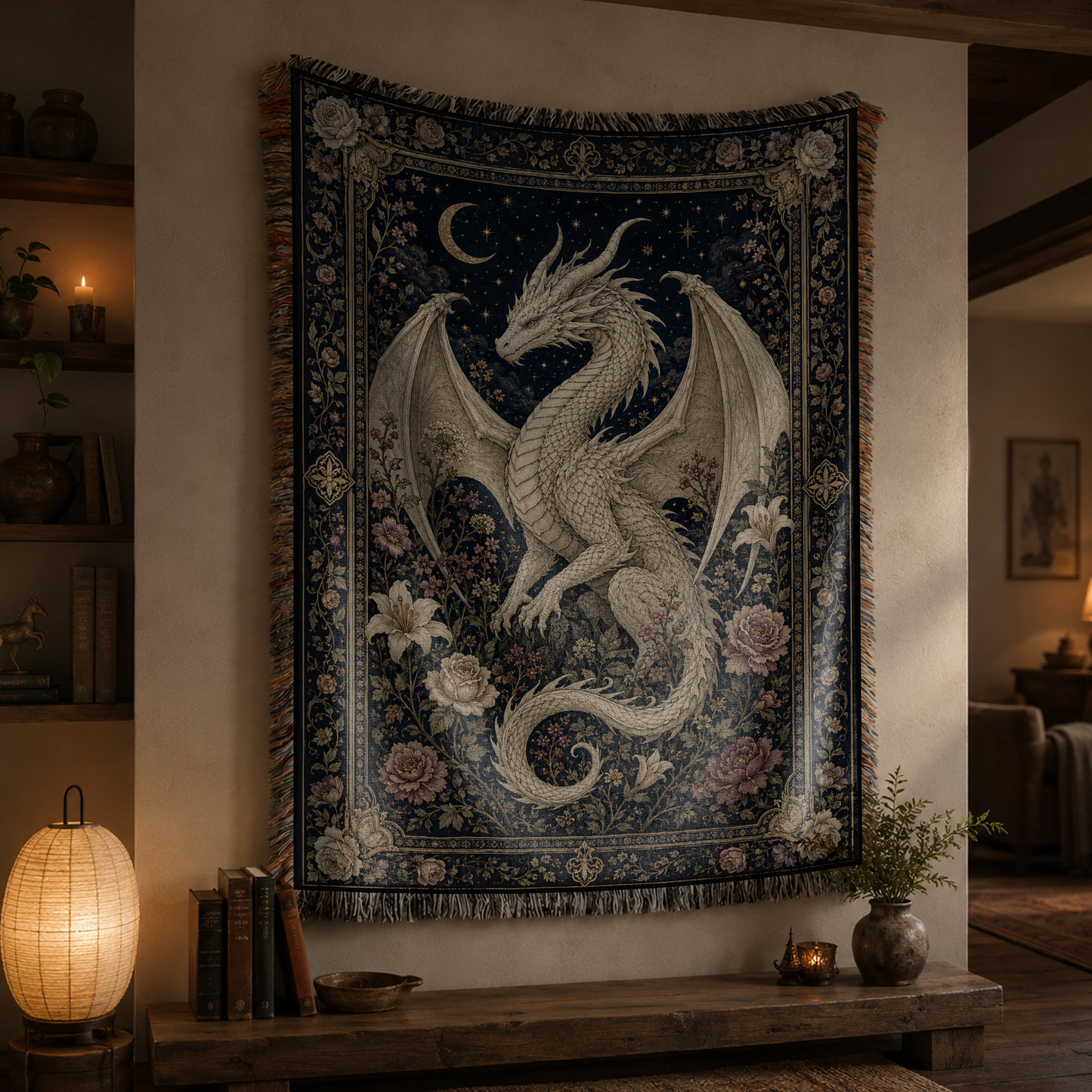 Ivory Moonbloom Dragon Woven Relic Blanket