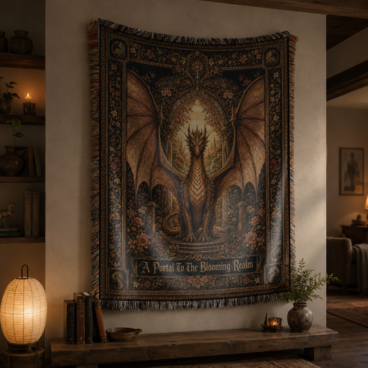 Blooming Realm Dragon Woven Blanket