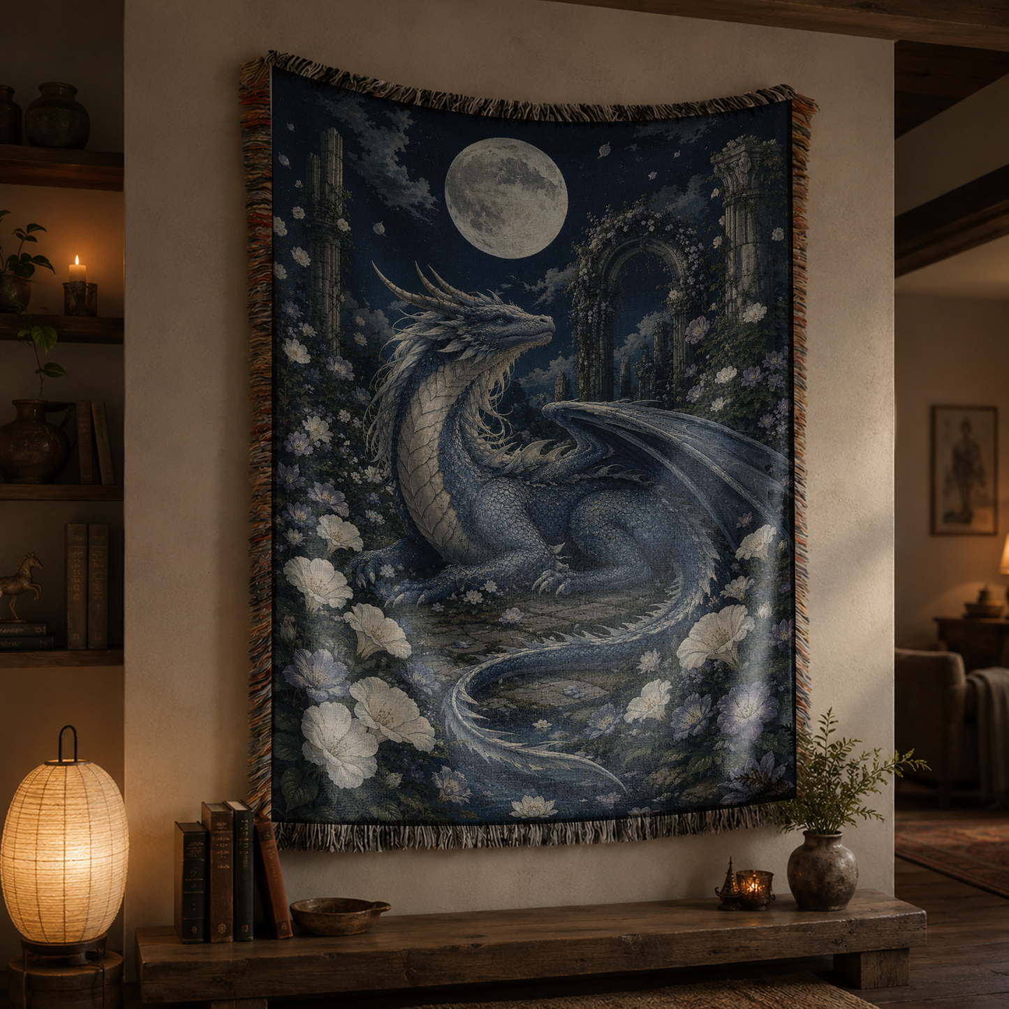 Moonveil Garden Dragon Woven Relic Blanket