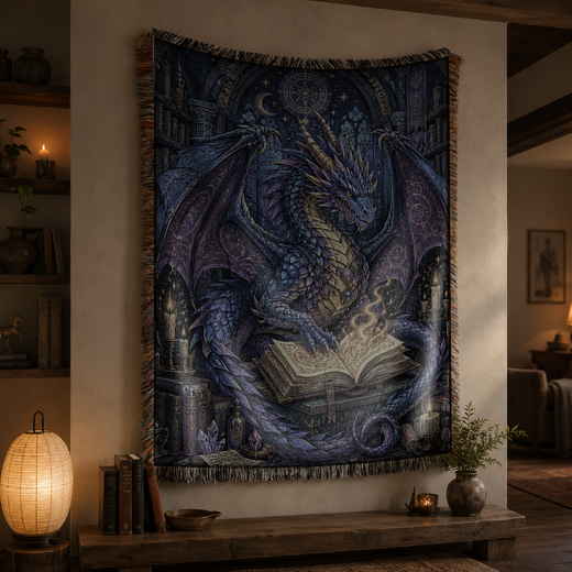 Arcane Library Dragon Woven Blanket