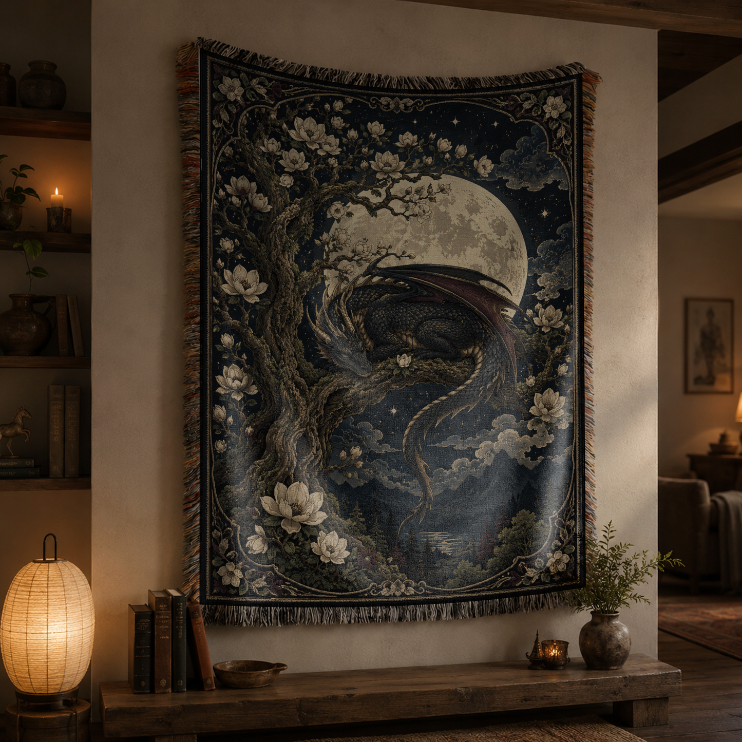Moonblossom Grove Dragon Woven Relic Blanket