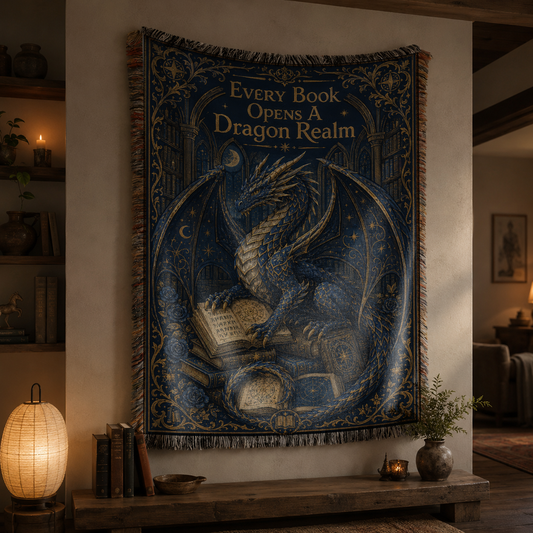 Bookish Dragon Realm Woven Blanket