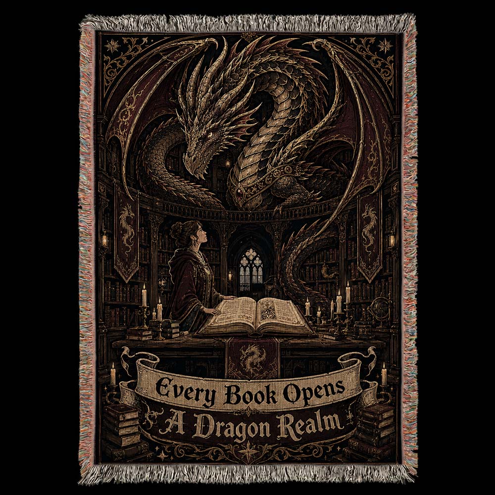 Every Book Opens A Dragon Realm Woven Relic Blanket