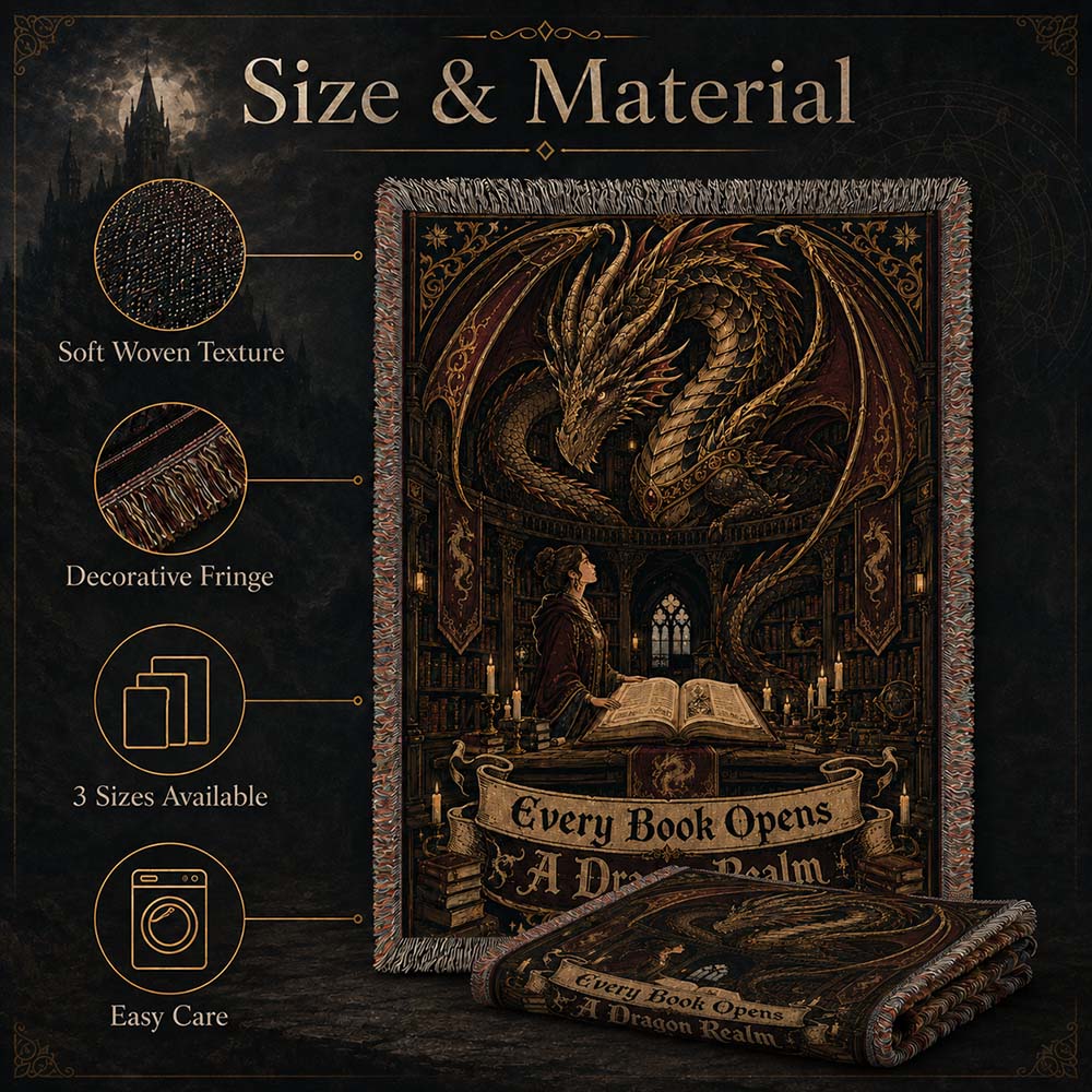 Every Book Opens A Dragon Realm Woven Relic Blanket