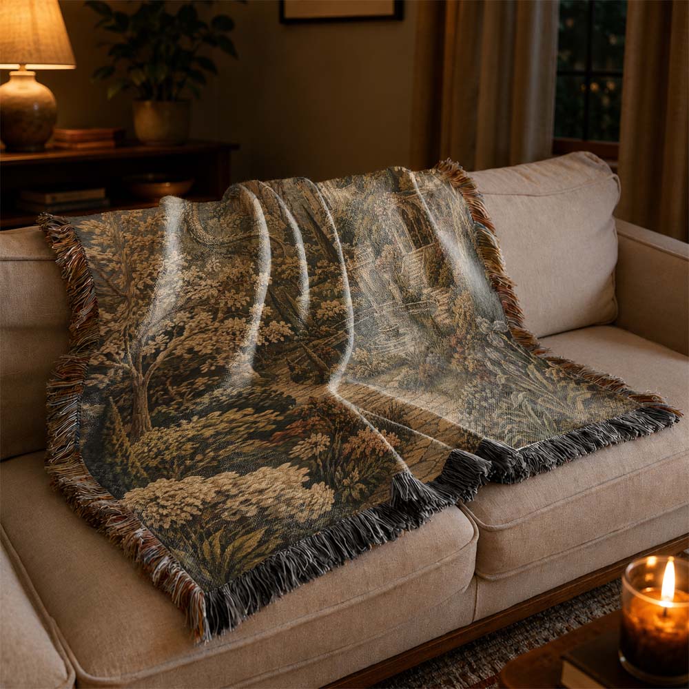 Dragon Castle Woven Tapestry – Medieval Fantasy Wall Blanket