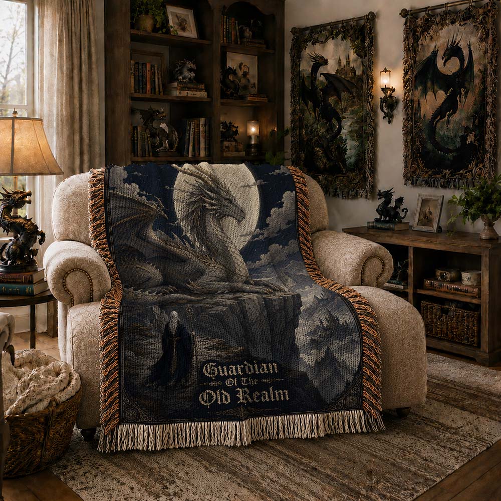 Guardian Of The Old Realm Dragon Woven Relic Blanket