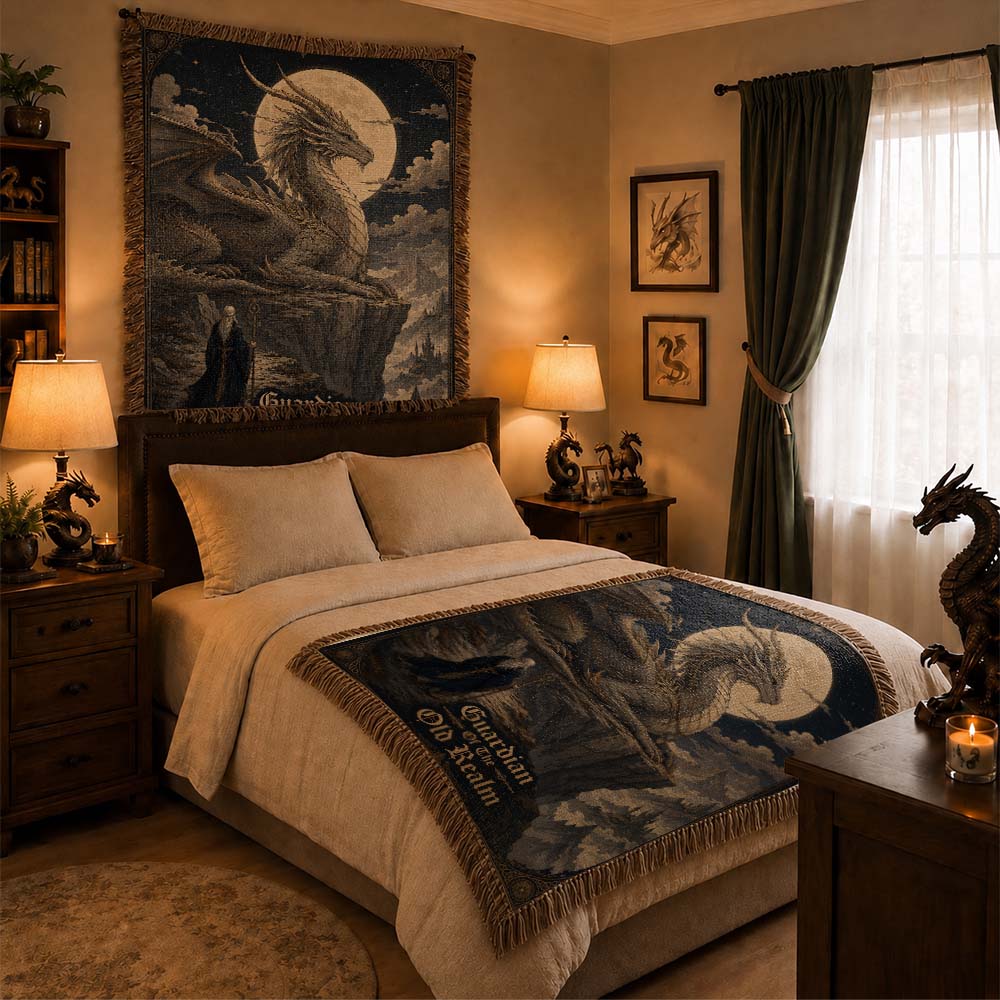 Guardian Of The Old Realm Dragon Woven Relic Blanket