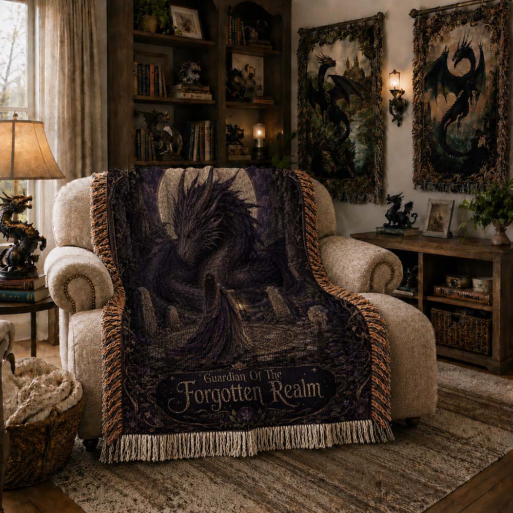 Guardian Of The Forgotten Realm Dragon Woven Relic Blanket