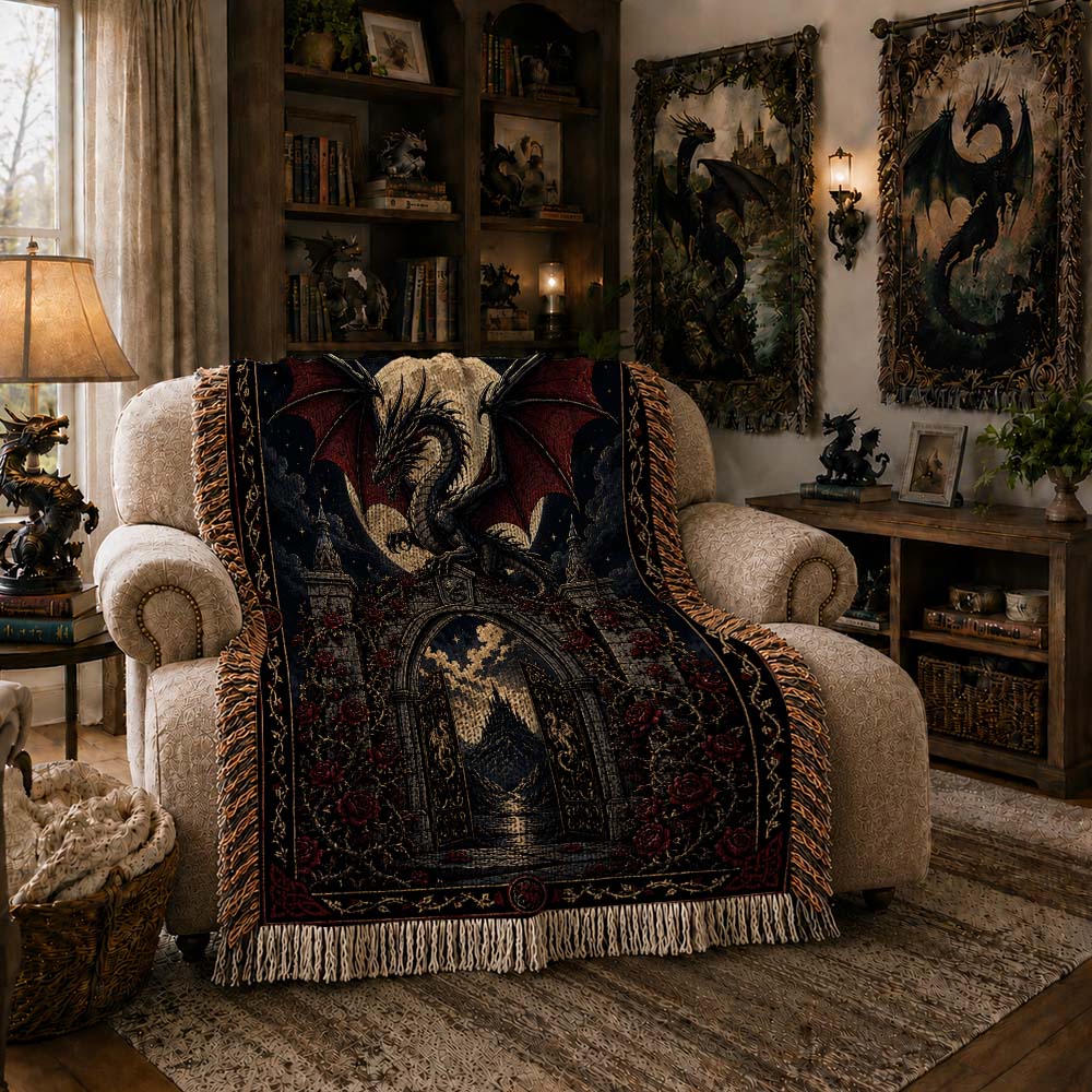 Moonlit Rose Gate Dragon Woven Relic Blanket