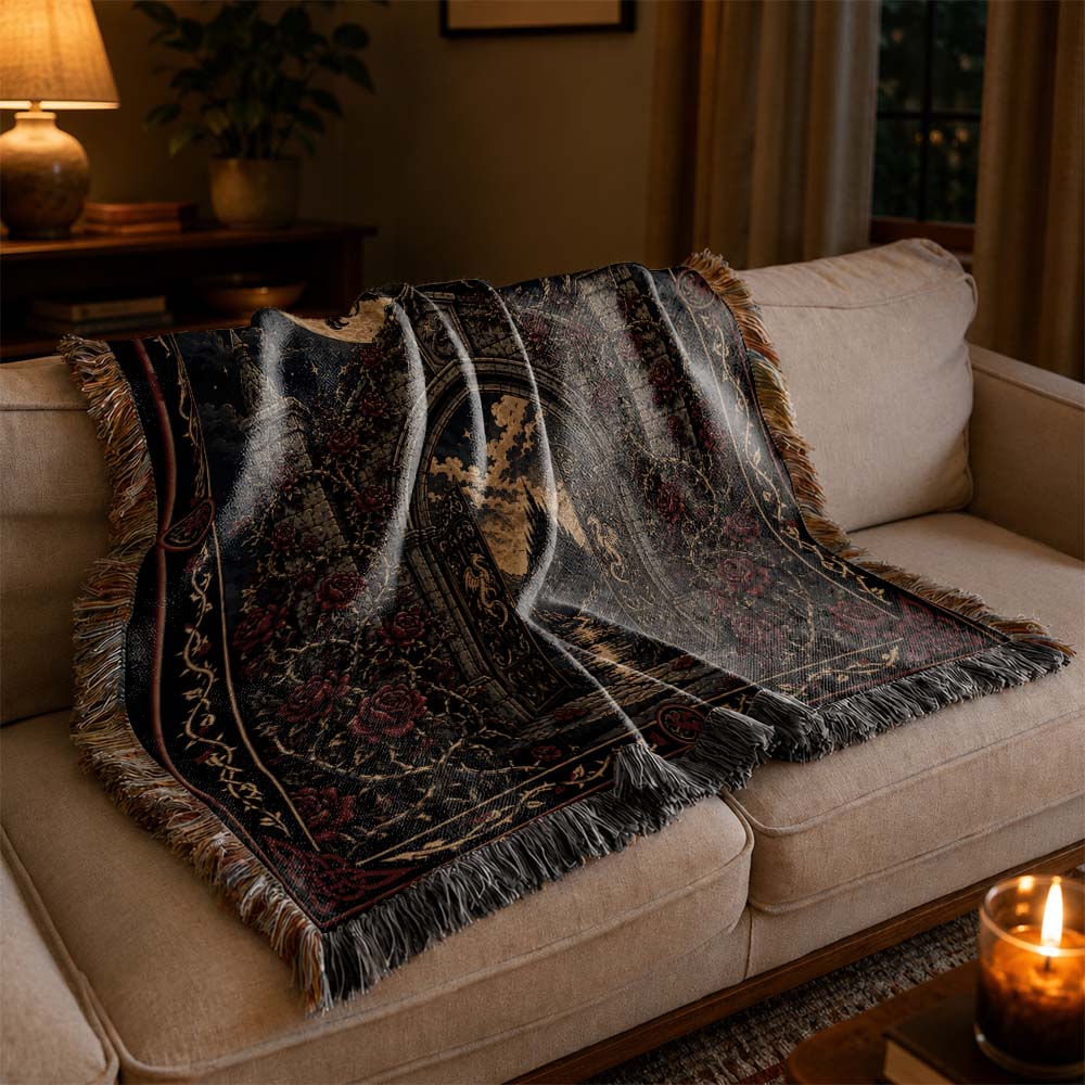 Moonlit Rose Gate Dragon Woven Relic Blanket