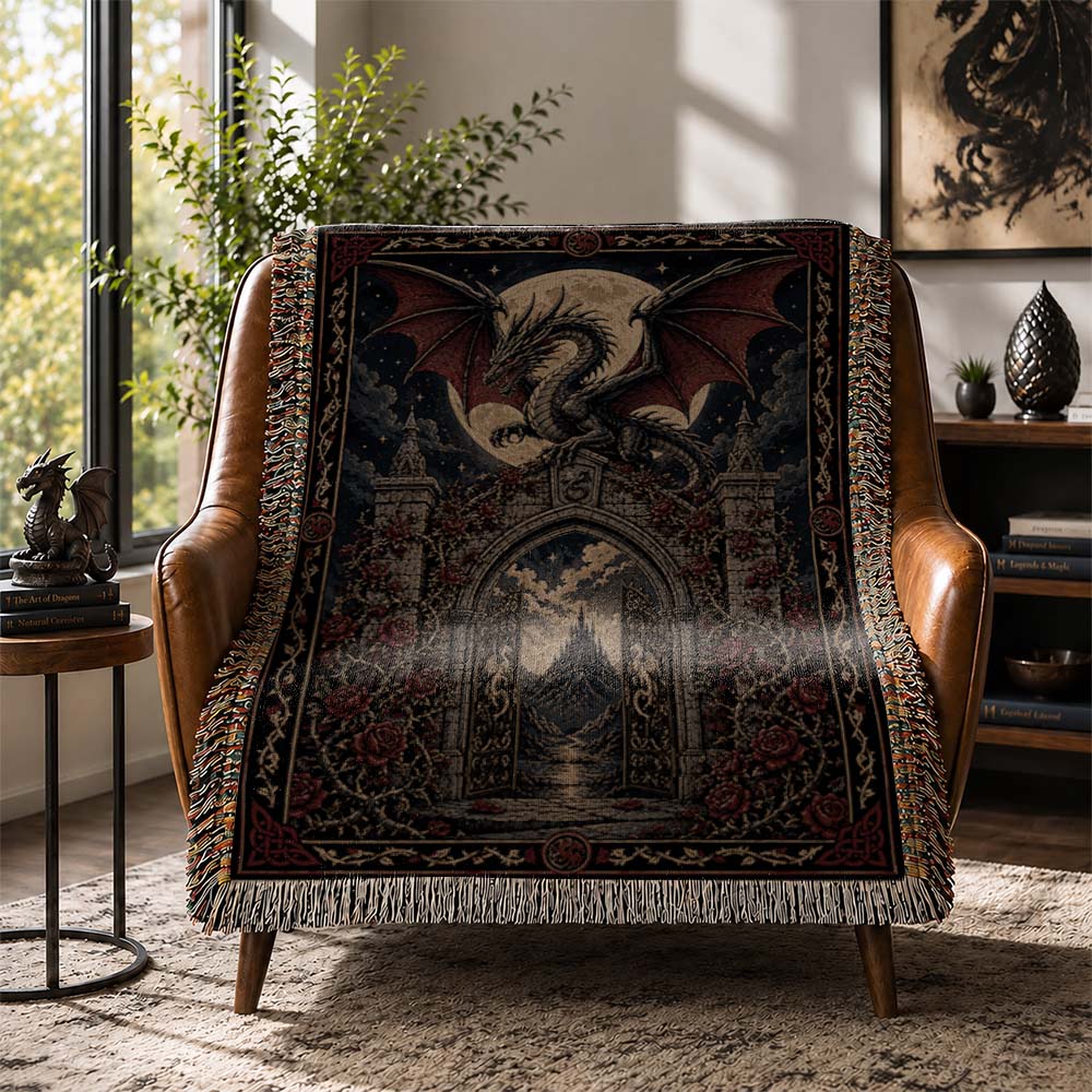 Moonlit Rose Gate Dragon Woven Relic Blanket