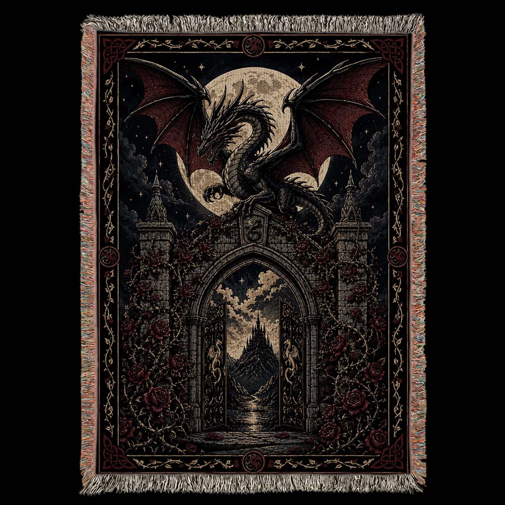 Moonlit Rose Gate Dragon Woven Relic Blanket