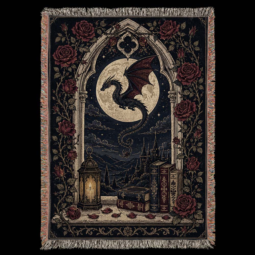 Moonlit Rose Window Dragon Woven Relic Blanket
