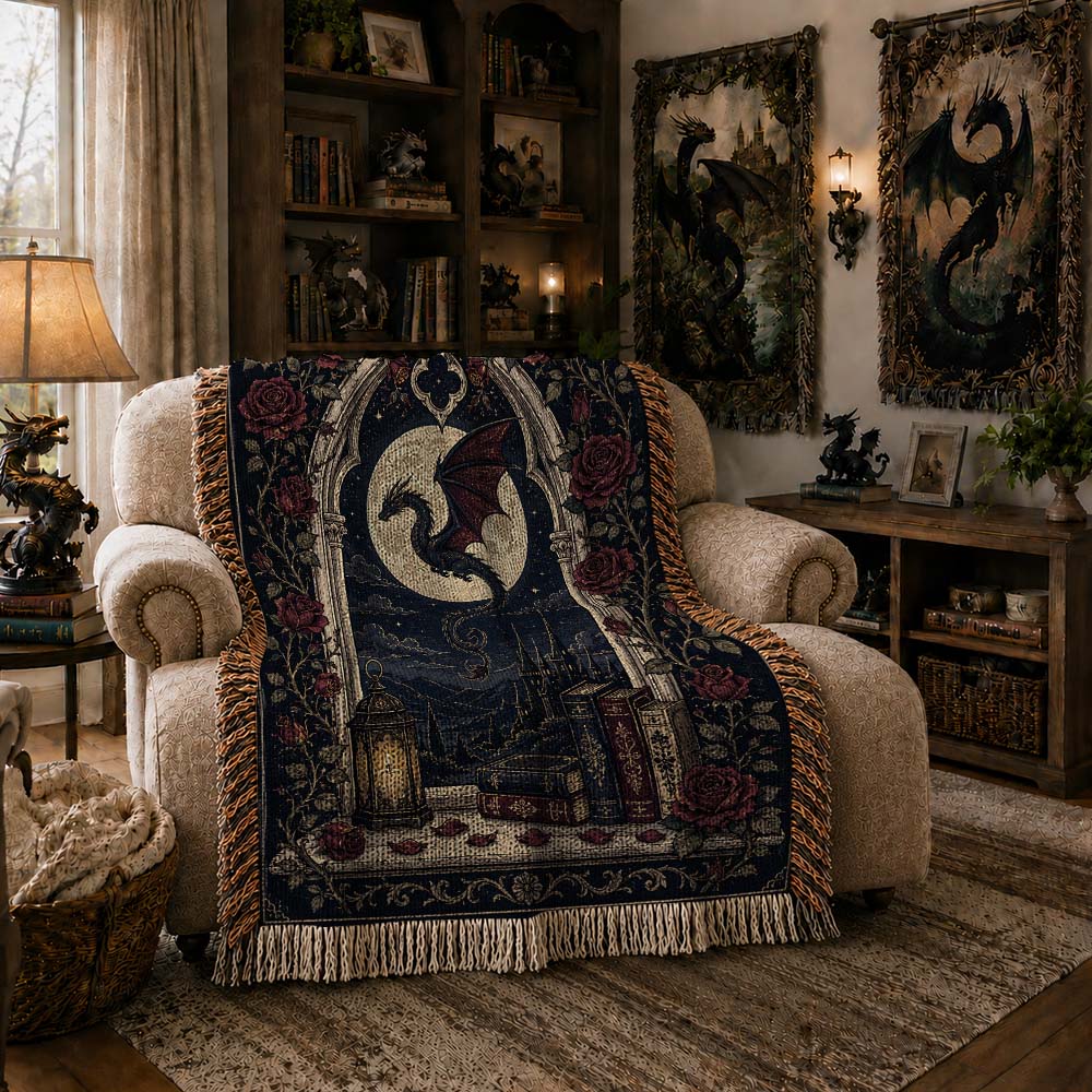 Moonlit Rose Window Dragon Woven Relic Blanket