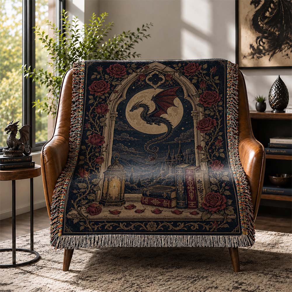 Moonlit Rose Window Dragon Woven Relic Blanket