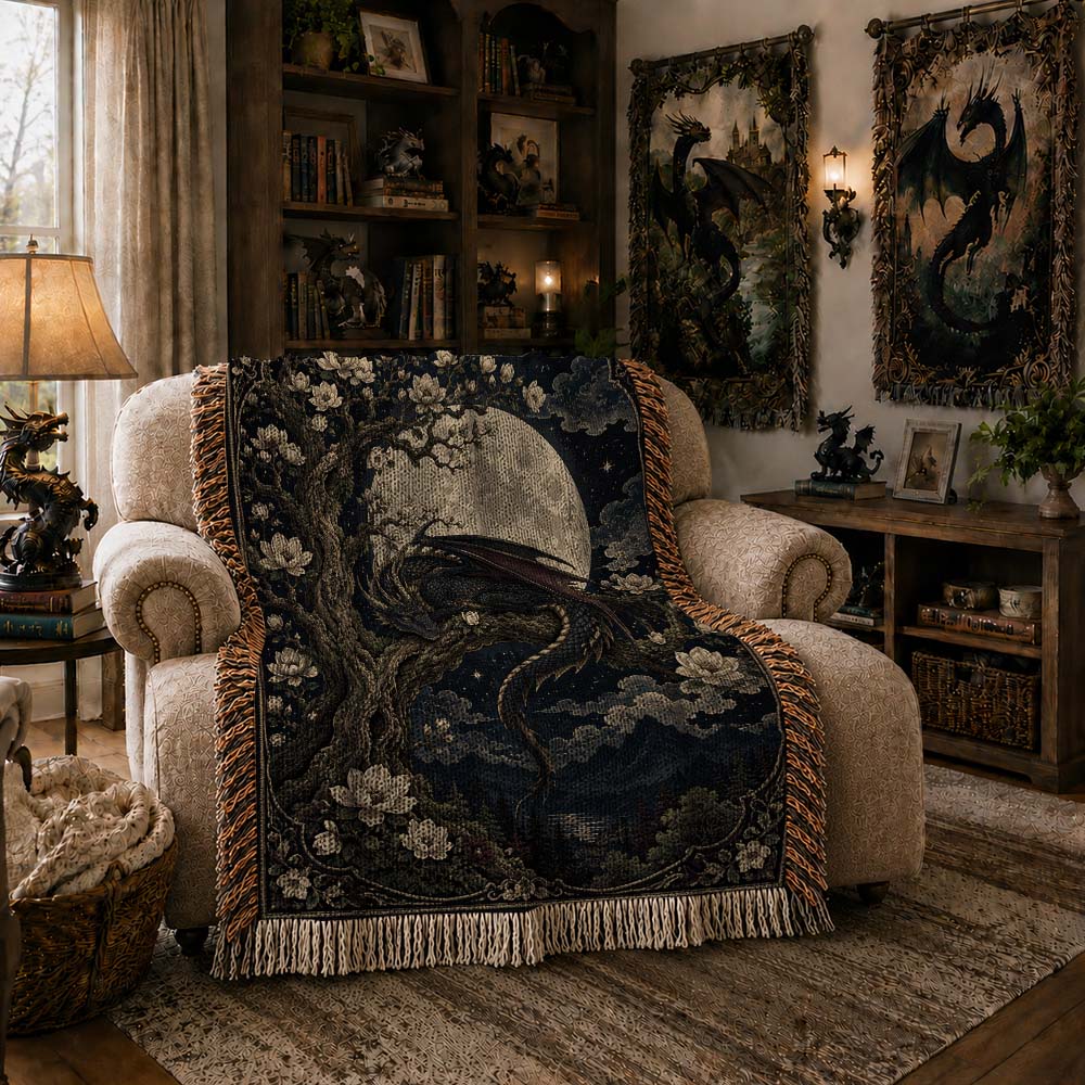 Moonblossom Grove Dragon Woven Relic Blanket