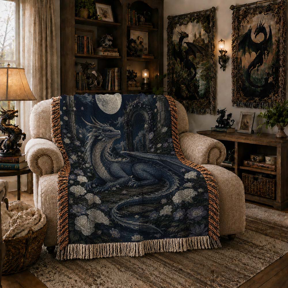 Moonveil Garden Dragon Woven Relic Blanket