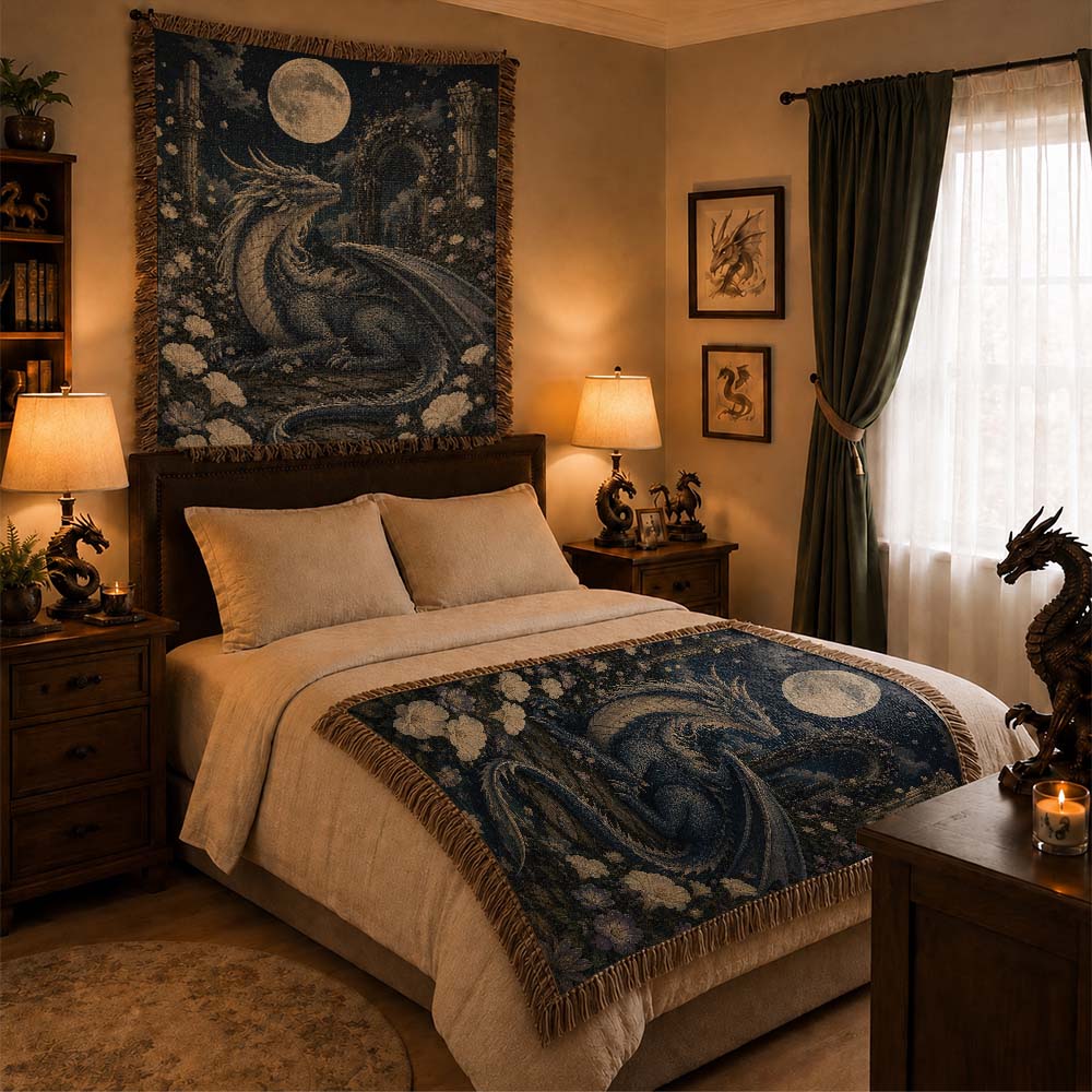 Moonveil Garden Dragon Woven Relic Blanket