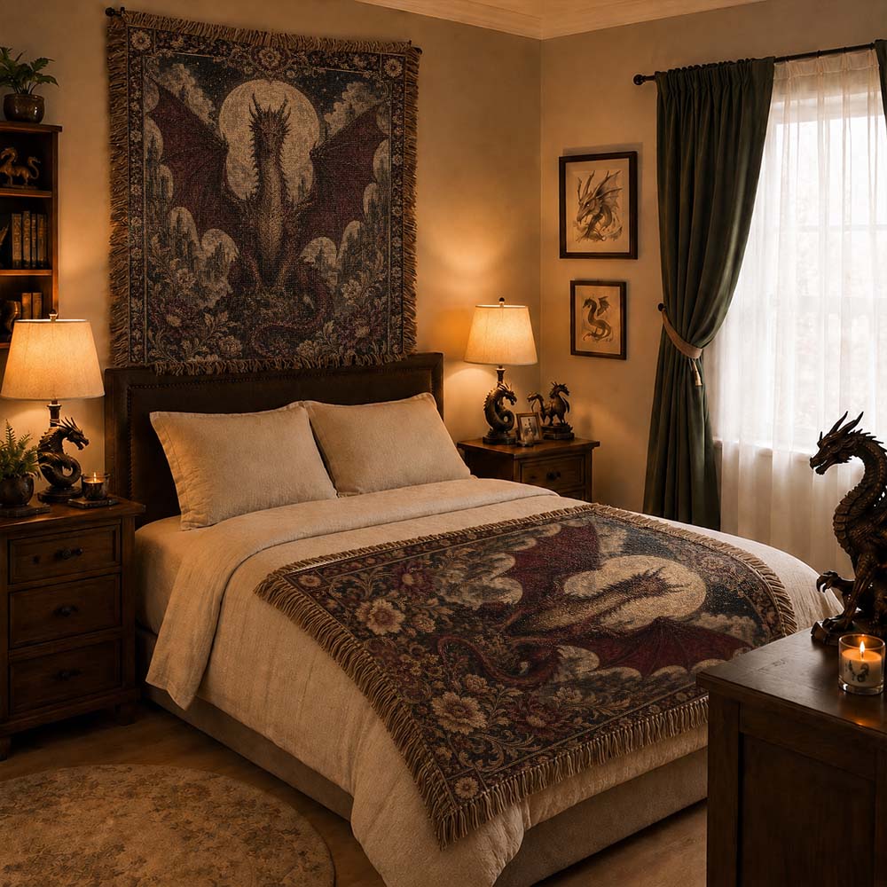 Moonlit Dragon Woven Relic Blanket – Gothic Fantasy