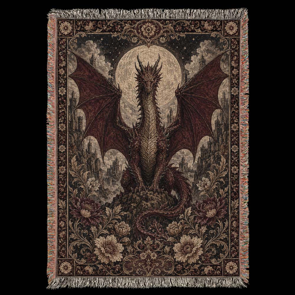 Moonlit Dragon Woven Relic Blanket – Gothic Fantasy
