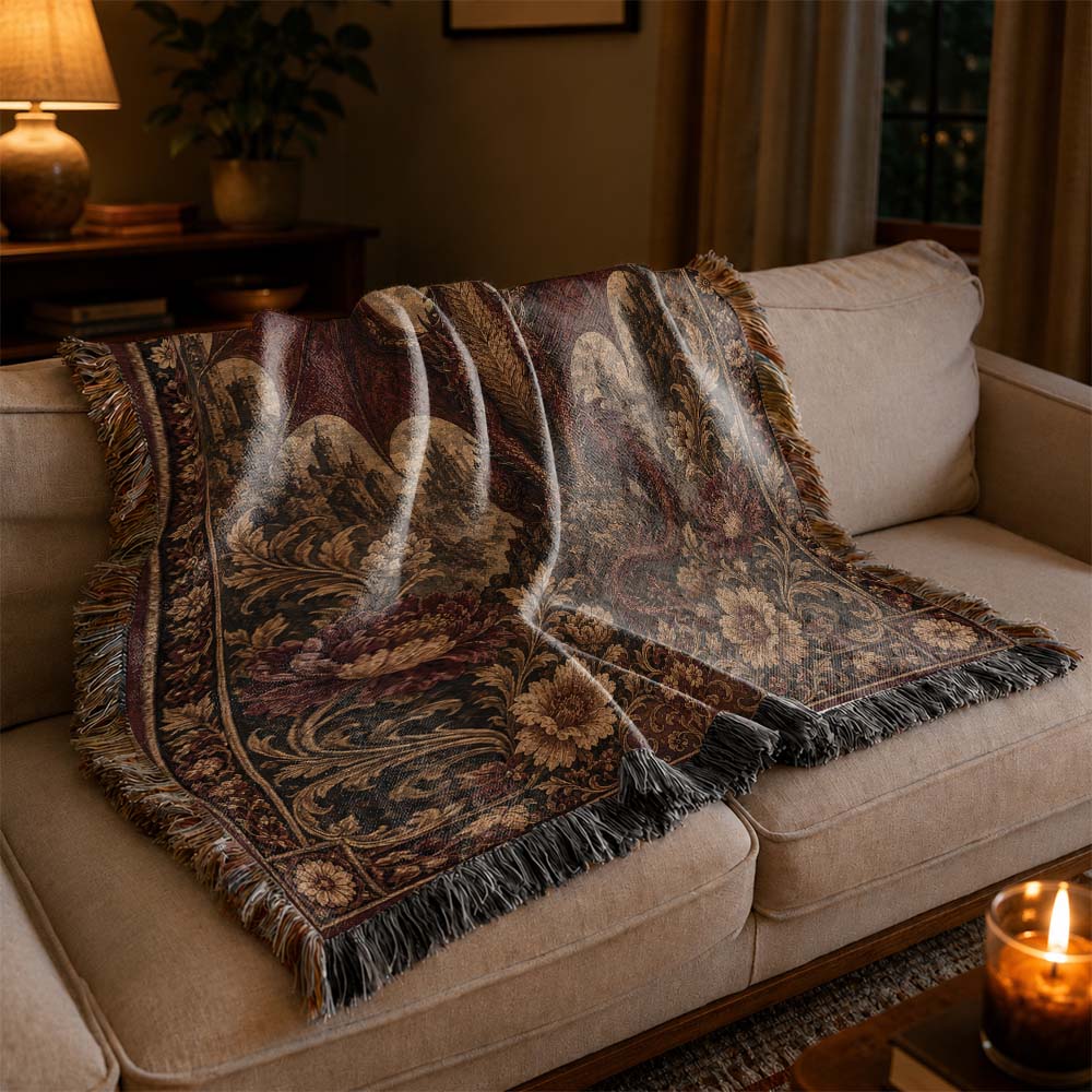 Moonlit Dragon Woven Relic Blanket – Gothic Fantasy