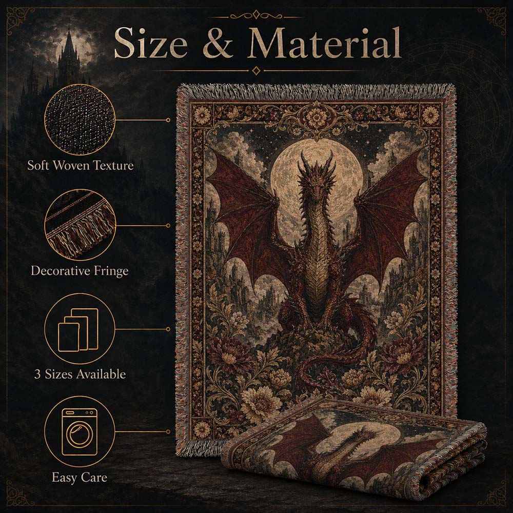 Moonlit Dragon Woven Relic Blanket – Gothic Fantasy