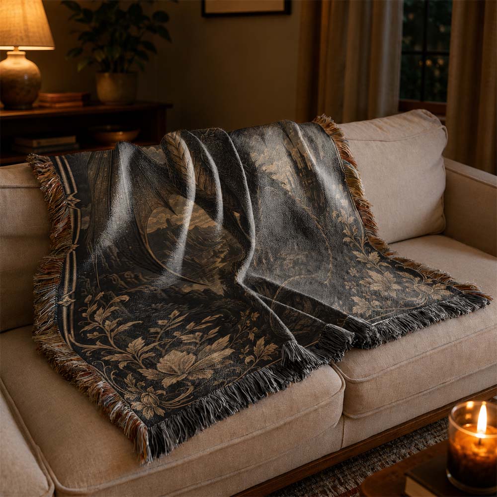 Moonlit Silver Dragon Woven Blanket - Gothic Fantasy Wall Decor