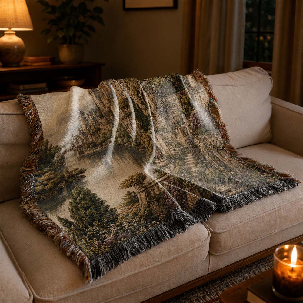 Castle Garden Dragon Woven Blanket - Fantasy Wall Decor
