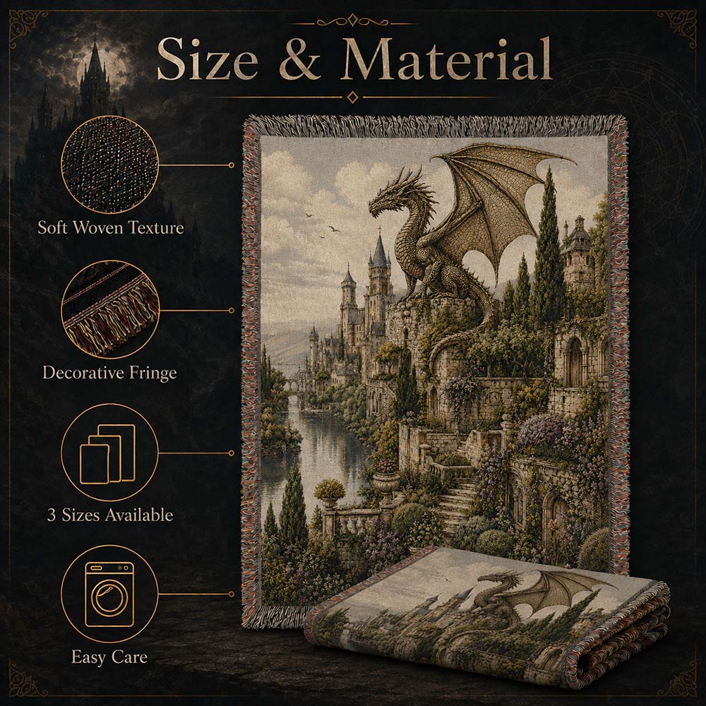 Castle Garden Dragon Woven Blanket - Fantasy Wall Decor