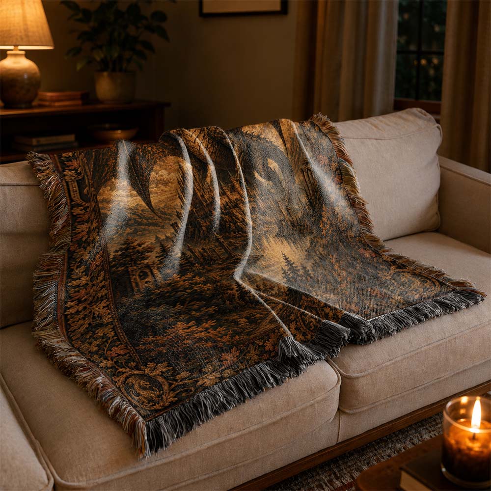 Golden Kingdom Dragon Woven Blanket - Medieval Fantasy Wall Decor