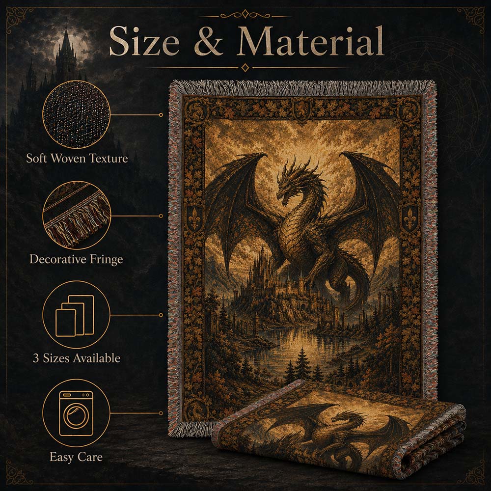 Golden Kingdom Dragon Woven Blanket - Medieval Fantasy Wall Decor