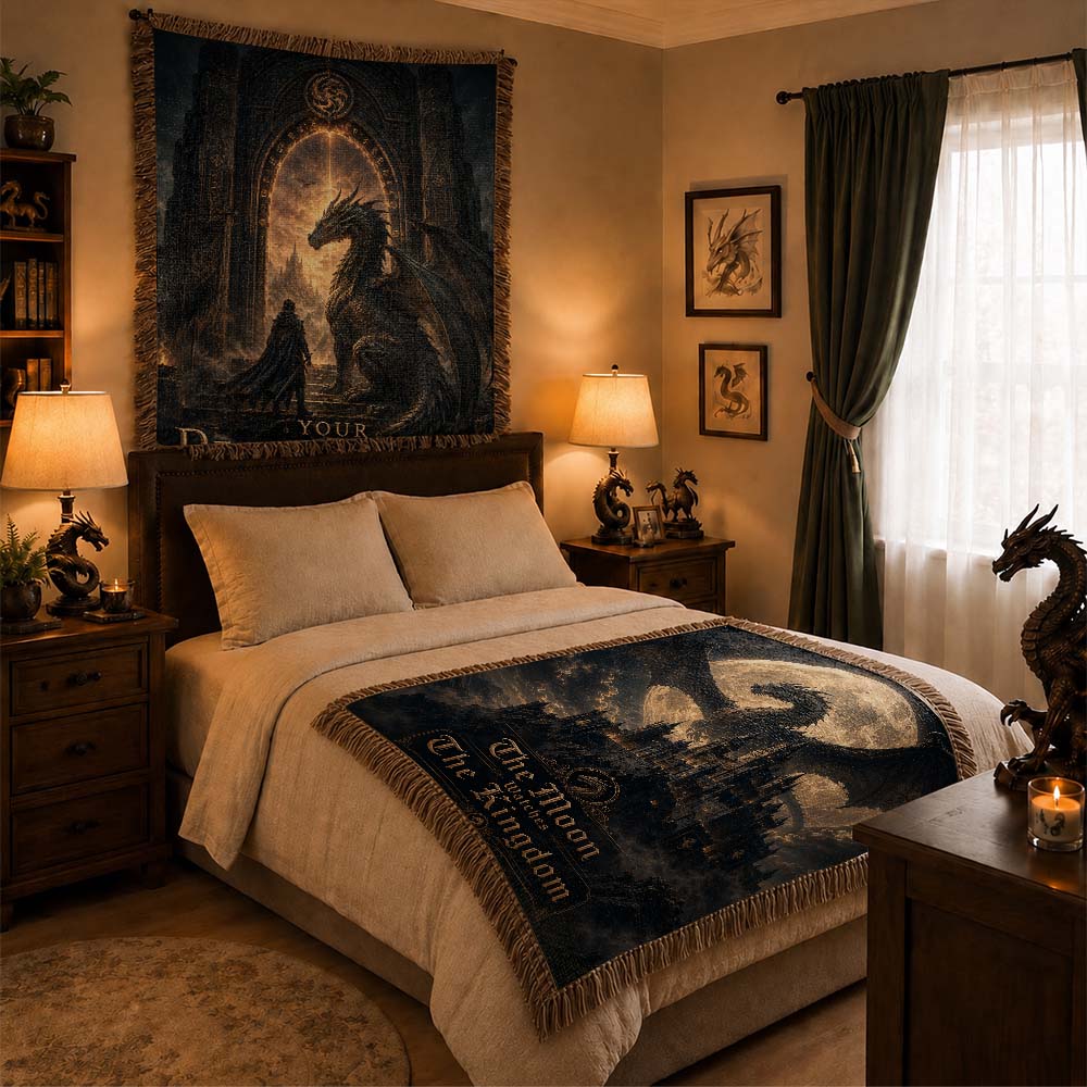 The Moon Watches The Kingdom Dragon Woven Relic Blanket