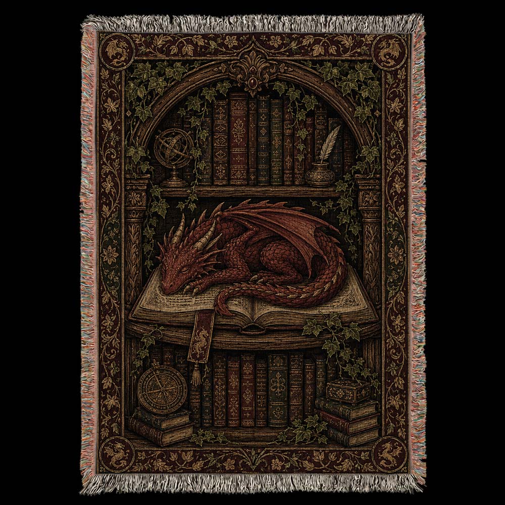 Library Hearth Dragon Woven Relic Blanket