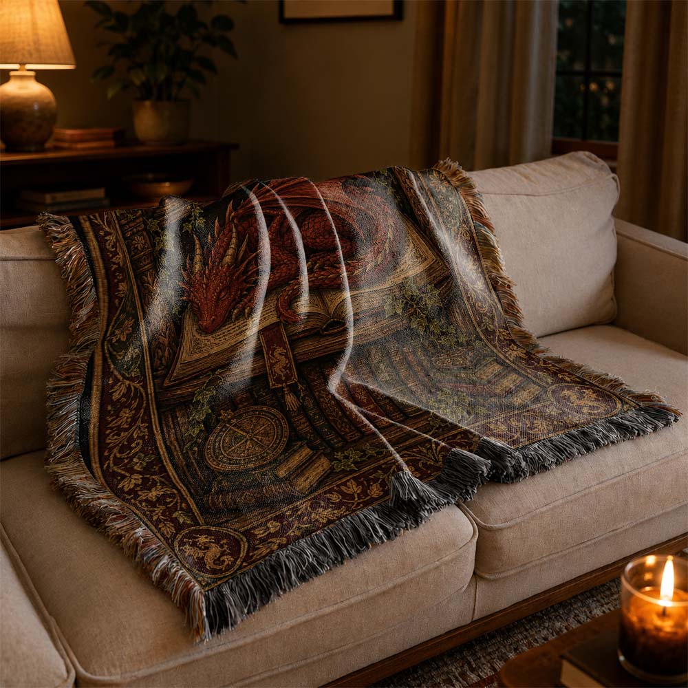 Library Hearth Dragon Woven Relic Blanket