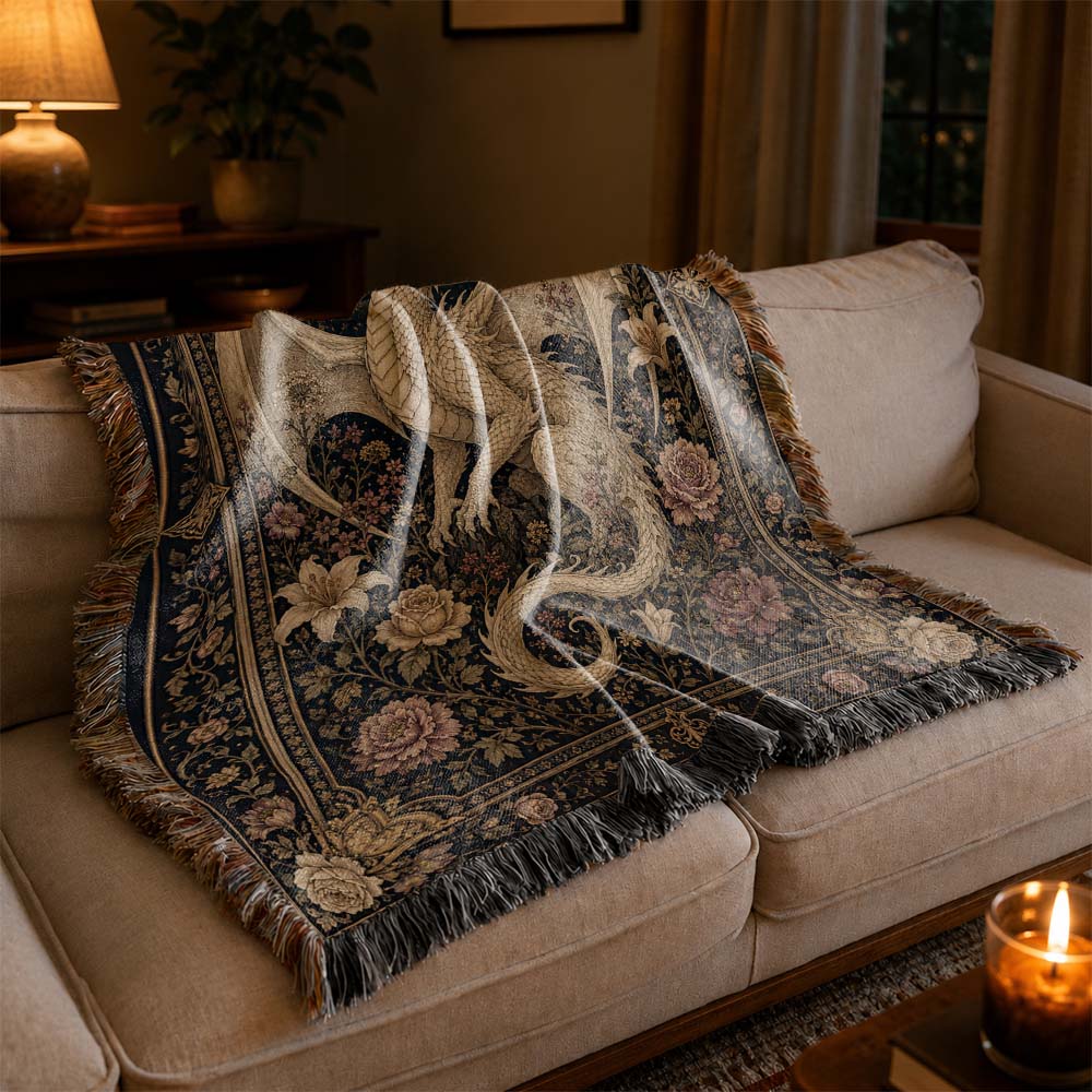 Ivory Moonbloom Dragon Woven Relic Blanket