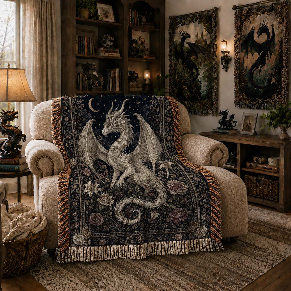 Ivory Moonbloom Dragon Woven Relic Blanket