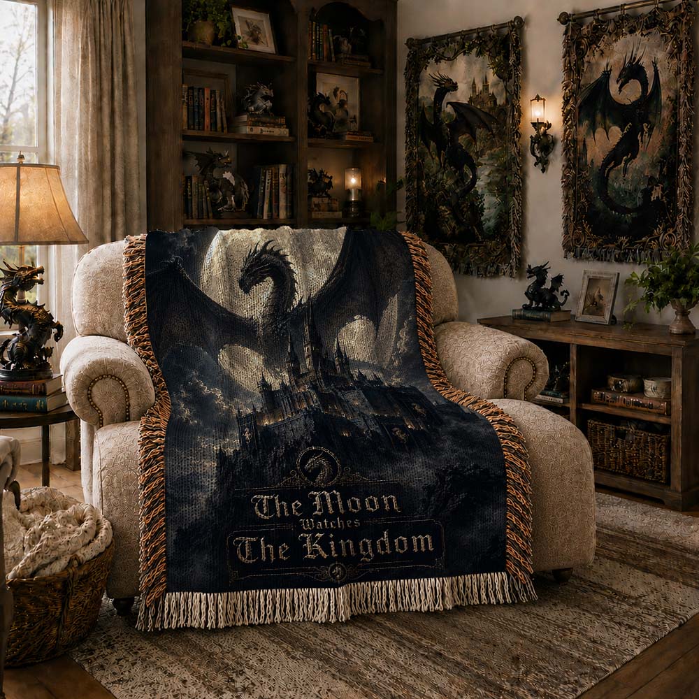 The Moon Watches The Kingdom Dragon Woven Relic Blanket
