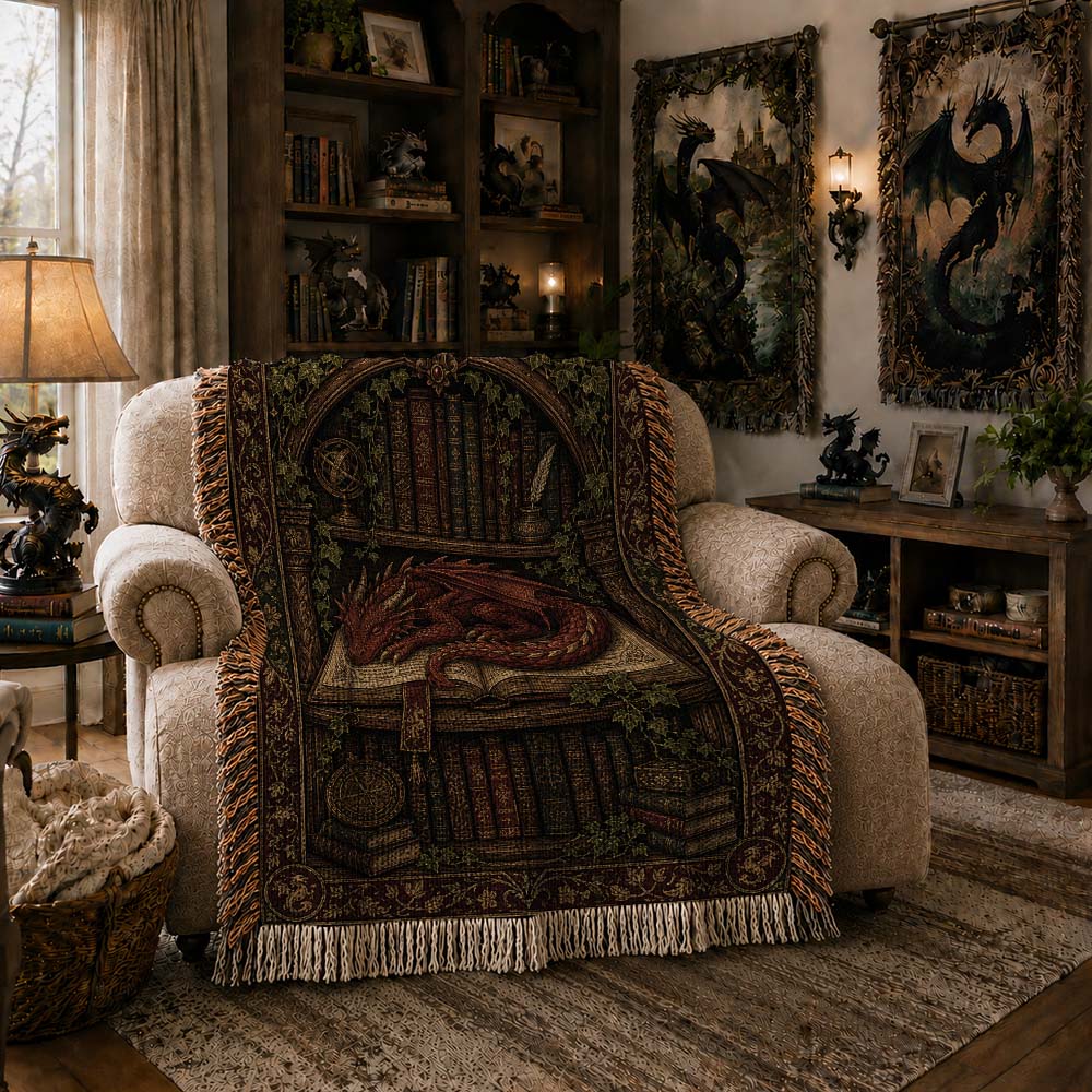 Library Hearth Dragon Woven Relic Blanket