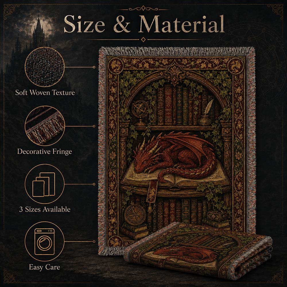 Library Hearth Dragon Woven Relic Blanket