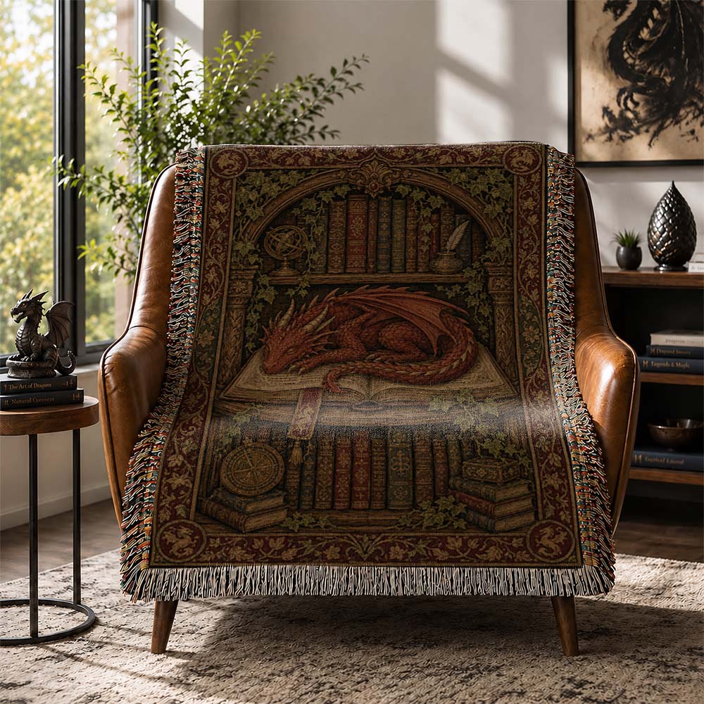 Library Hearth Dragon Woven Relic Blanket