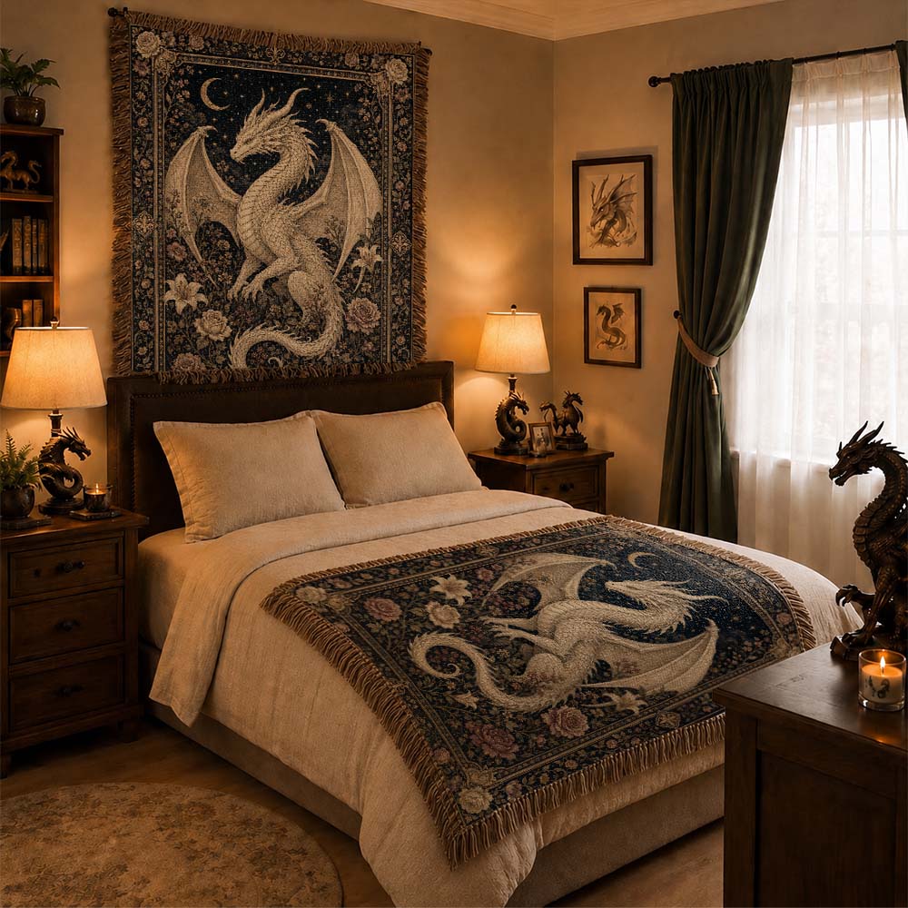 Ivory Moonbloom Dragon Woven Relic Blanket