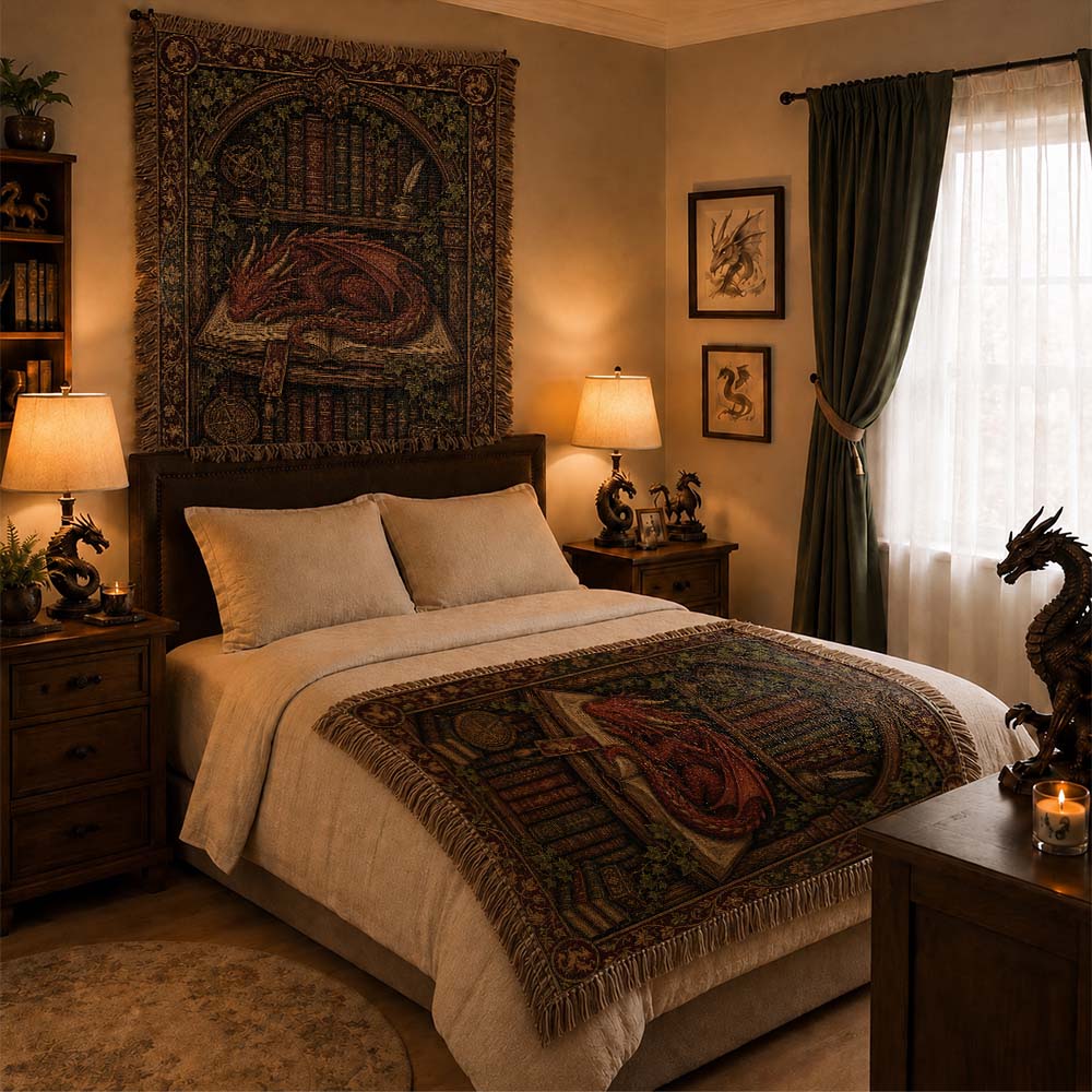 Library Hearth Dragon Woven Relic Blanket
