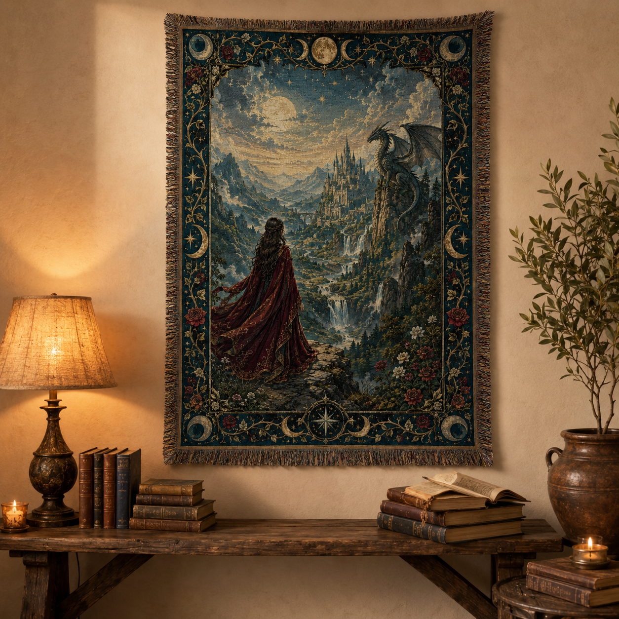 Moonbound Vale Dragon Woven Blanket