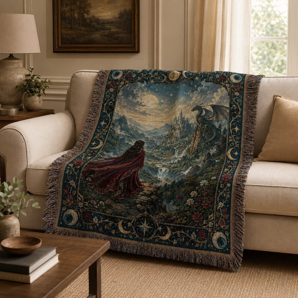 Moonbound Vale Dragon Woven Blanket